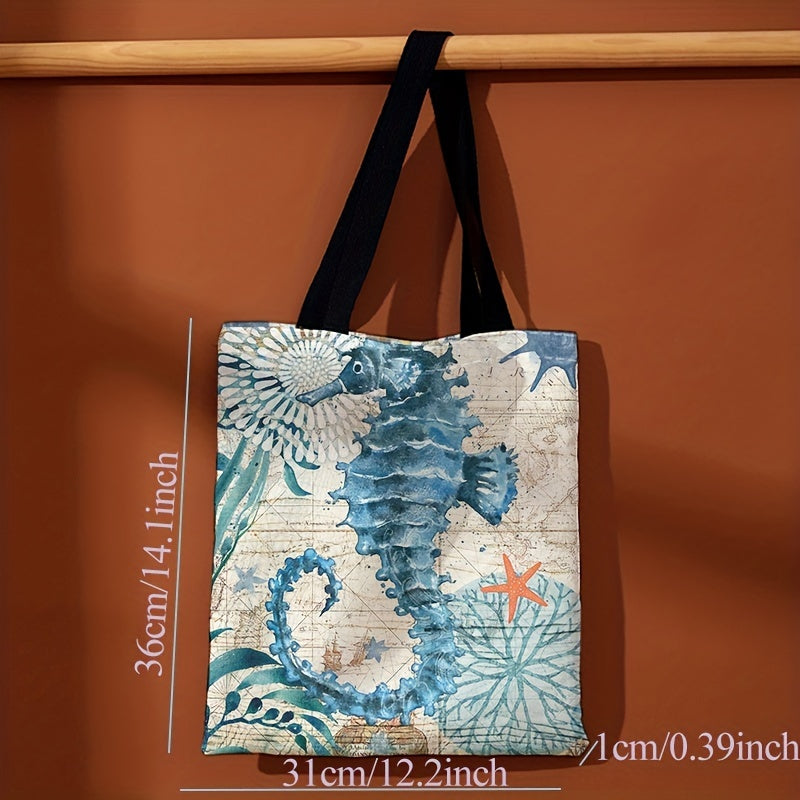 Seaweed Seahorse Pattern Canvas Tote Bag for Travel & Work