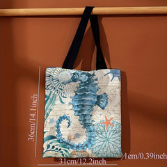 Seaweed Seahorse Pattern Canvas Tote Bag for Travel & Work