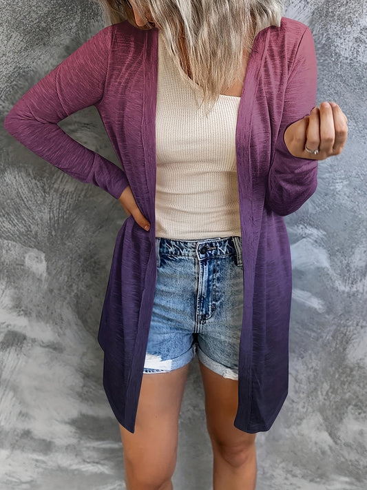  Colorblock Ombre Print Long Sleeve Cardigan