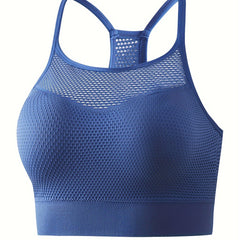  Sports Bra Women's Plus Hole Mesh Racer Back Shockproof Padded
