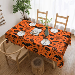 Embossed Pumpkin Ghost Print Halloween Tablecloth Stain Resistant