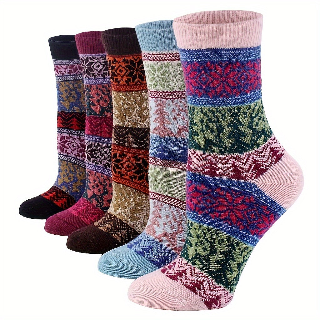 5 Pairs Christmas Print Socks Women's Mid Tube Stockings