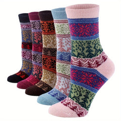 5 Pairs Christmas Print Socks Women's Mid Tube Stockings