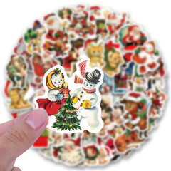 50pcs Vintage Christmas Stickers Merry Xmas Santa Claus Holiday Label Stickers