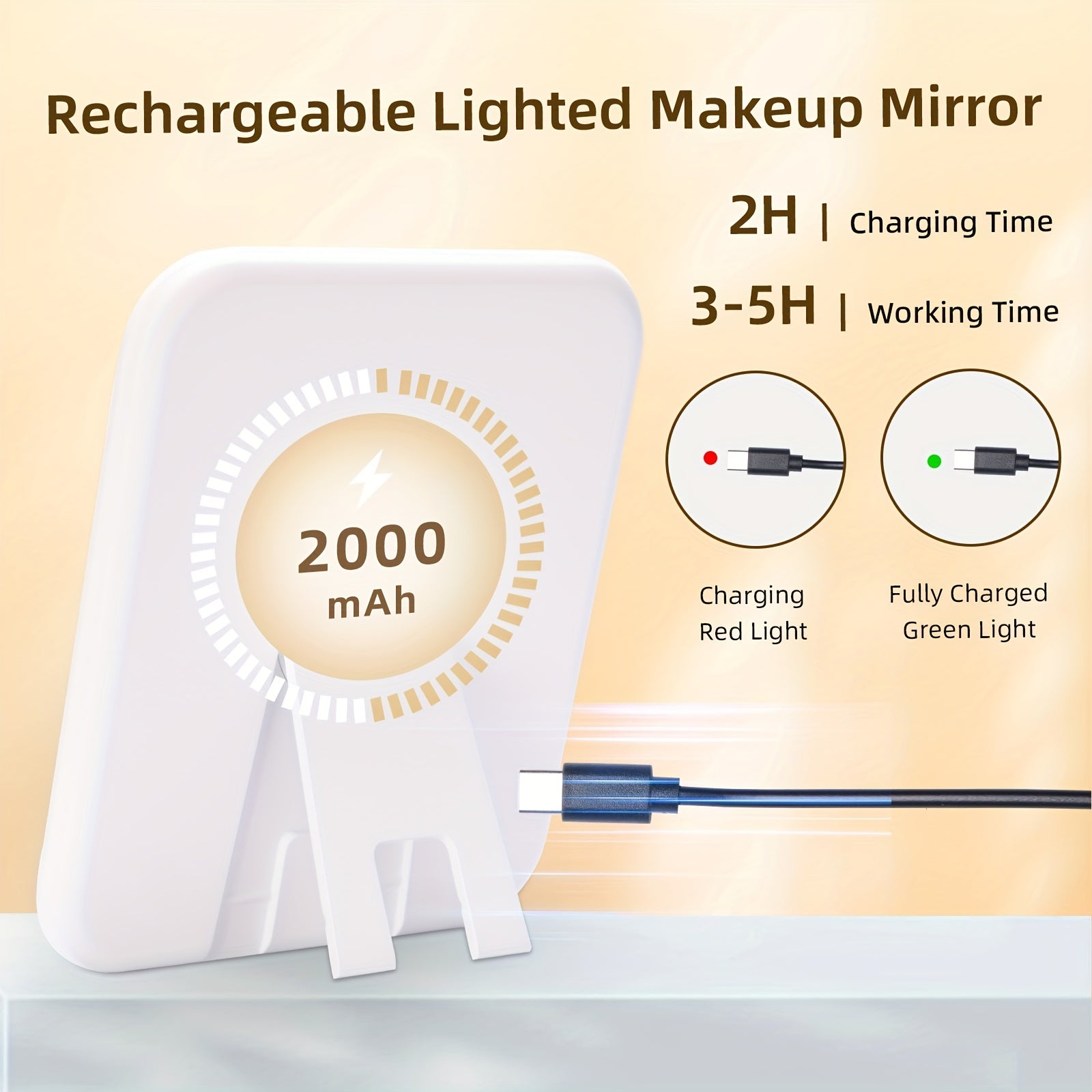 Travel Makeup Mirror With Lights 360 Adjustable Angle 2000mAh