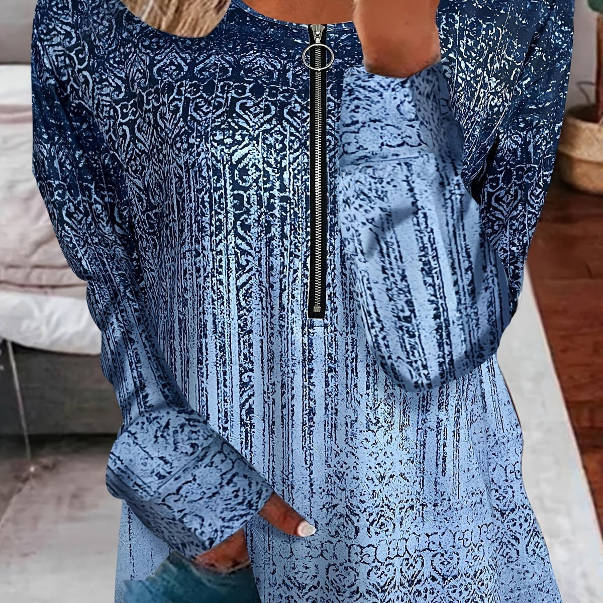 Graphic Print Half Zip Sweatshirt Casual Long Sleeve Sweatshirt