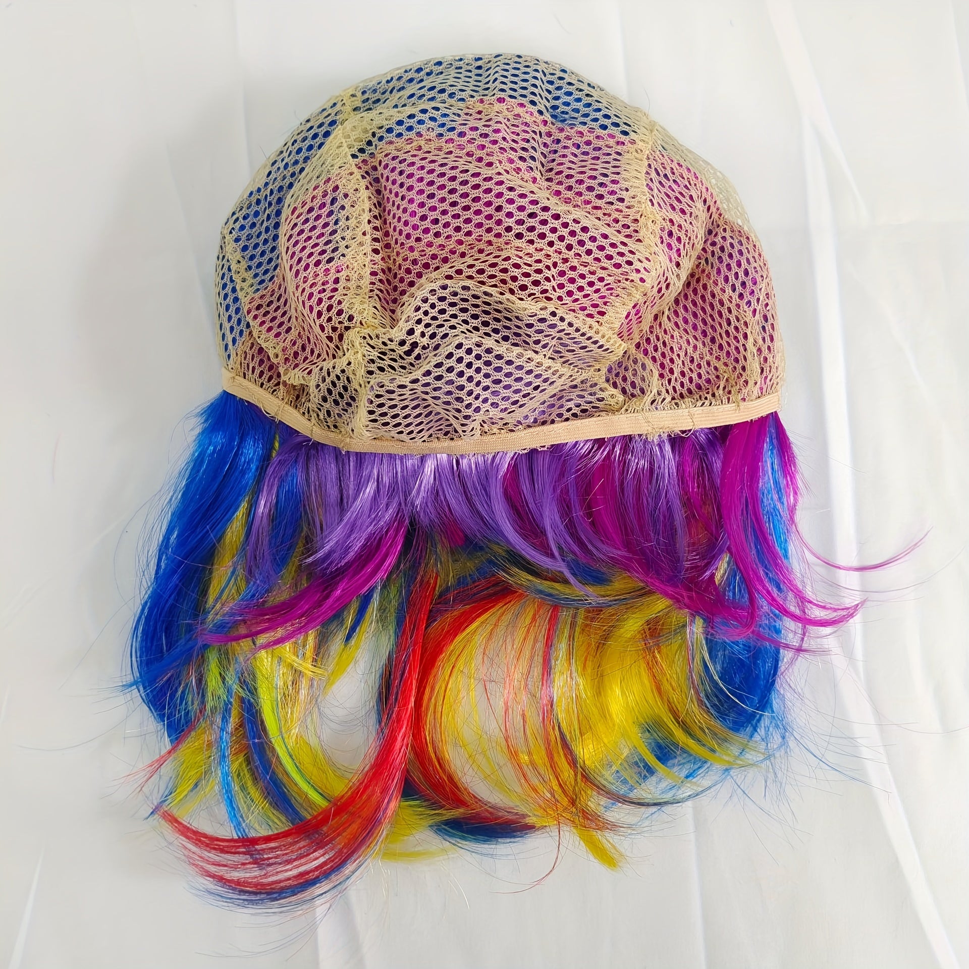 Rainbow Colors Short Hair Bob Wig With Bangs Synthetic Cosplay Daily Party Wig