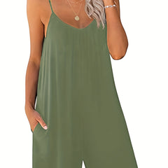  Women's V Neck Solid Cami Romper