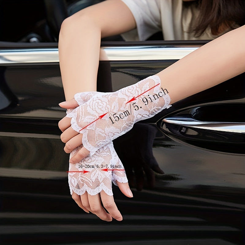 Lace Floral Short Gloves Hollow Out Fingerless Gloves For Women