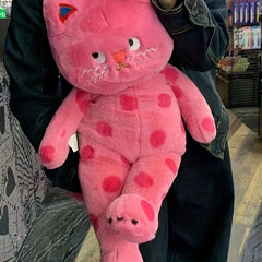 Pink Polka Dot Cat Plush Toy Big Cat Doll Pillow Gift Year Present Room Decor