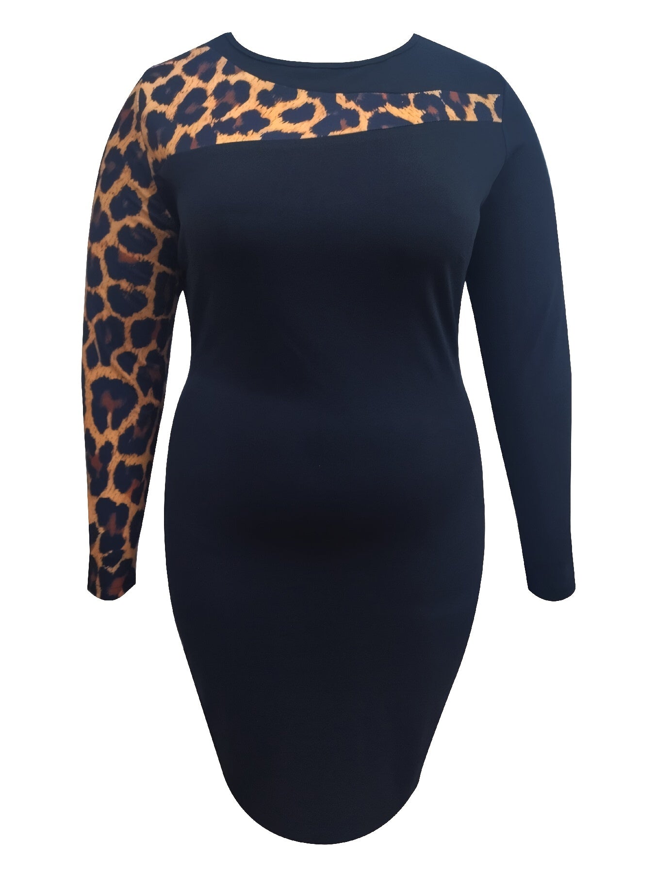  Colorblock Leopard Print Bodycon Midi Dress