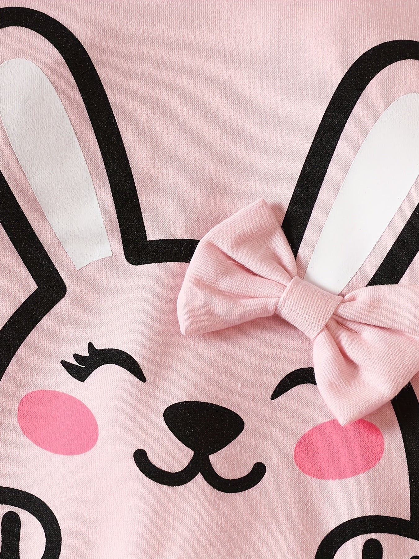 Casual Rabbit Print Little Girls 2pcs Set Long Sleeve Top Trousers
