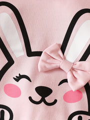Casual Rabbit Print Little Girls 2pcs Set Long Sleeve Top Trousers