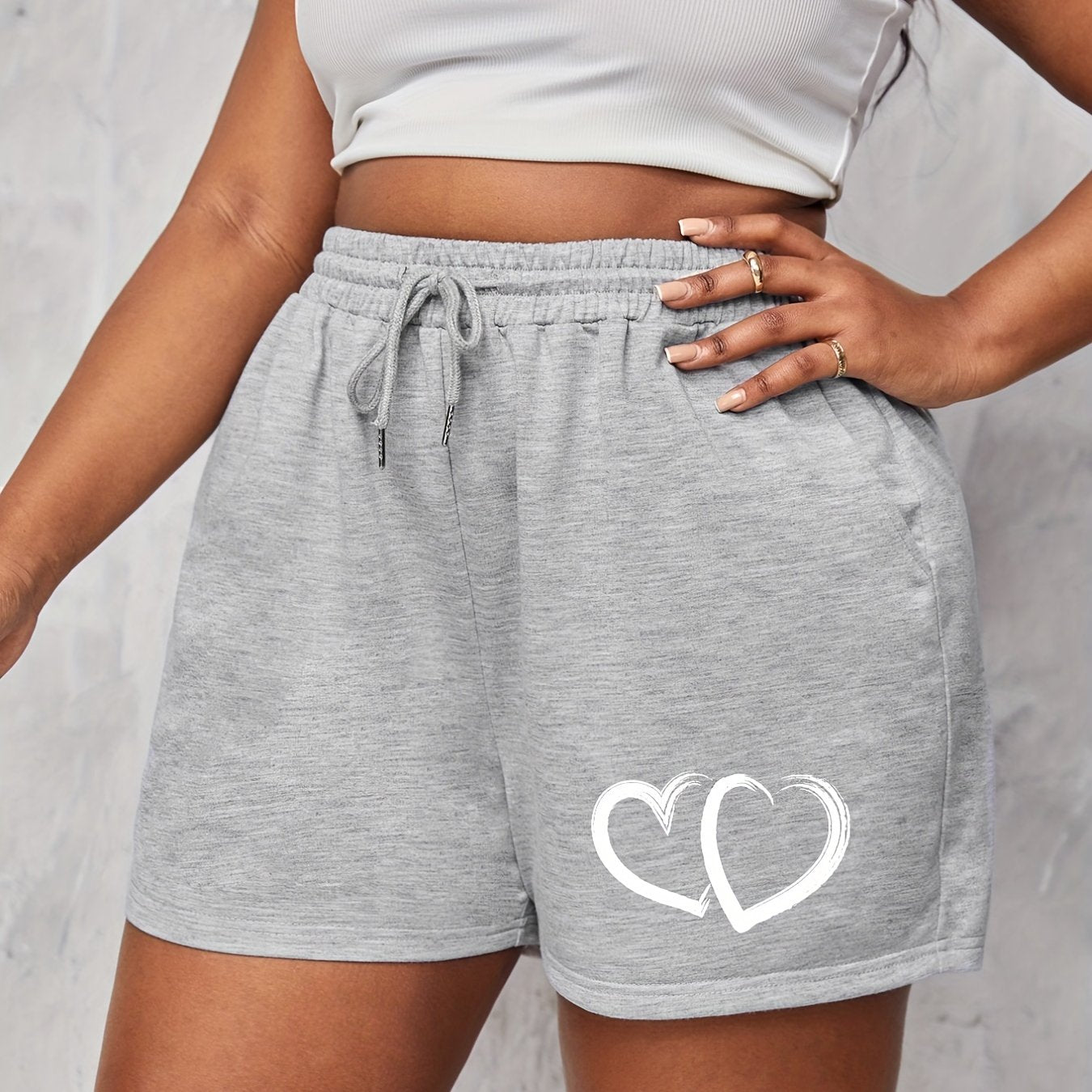 Women's Plus Hearts Print Drawstring Shorts