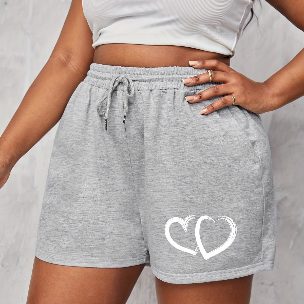 Women's Plus Hearts Print Drawstring Shorts