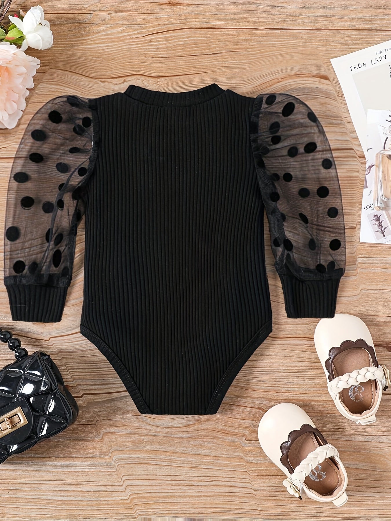 Baby Girl Polka Dot Mesh Sleeve Jumpsuit