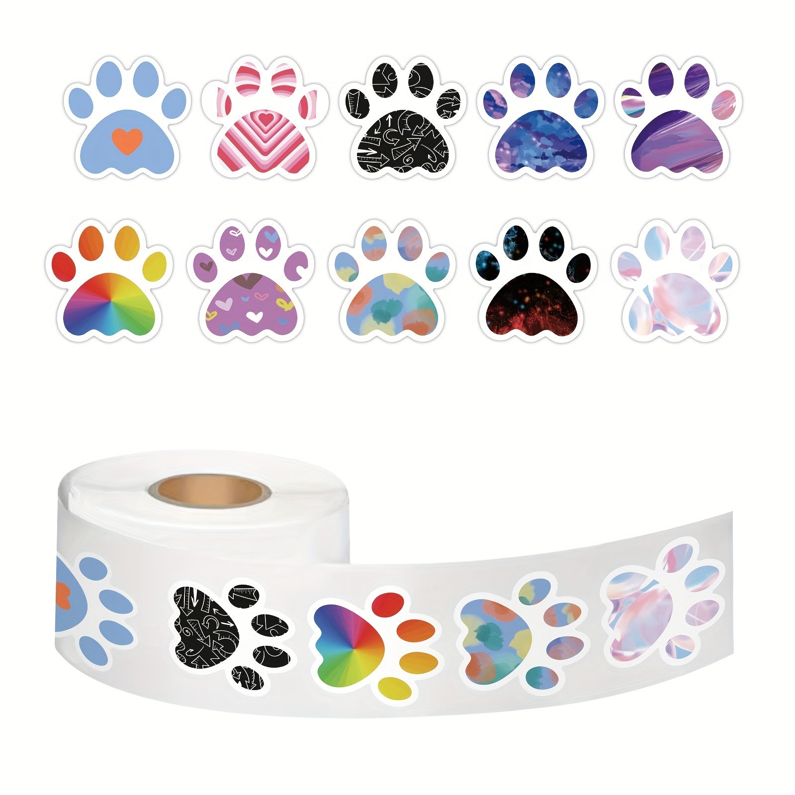 500 Colorful Dog Paw Sticker Roll for Water Bottles Laptops Luggage