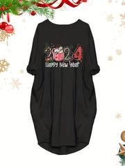  Casual Dress Women's Plus Slogan & Graphic Print Long Sleeve Dress