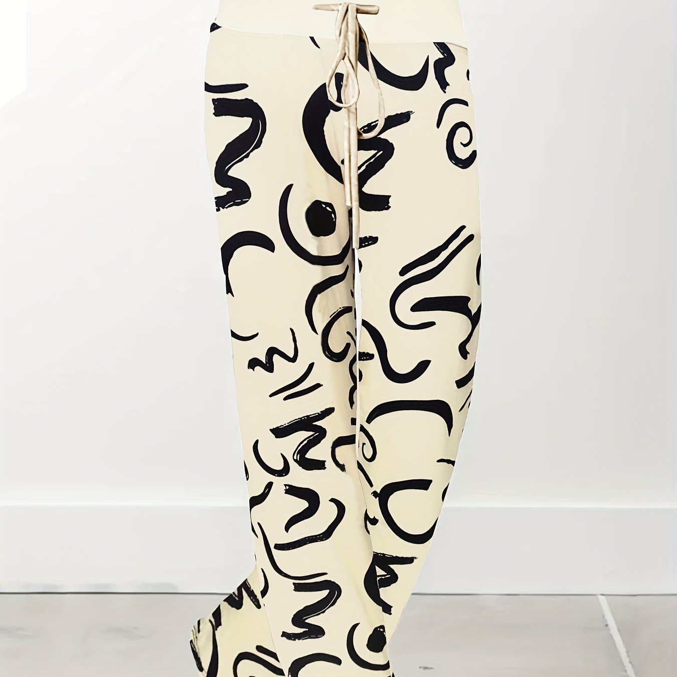  Graffiti Print Drawstring Waist Straight Leg Pants