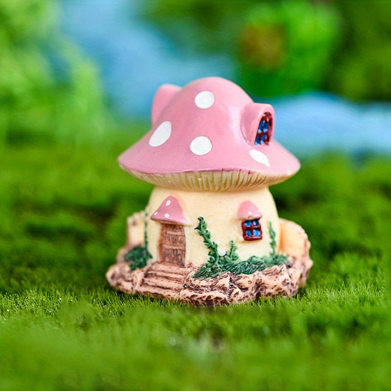 1pc Mini Mushroom House Figurine Micro Landscape Ornament DIY Fairy Garden Decor