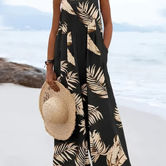 Boho Tropical Print Cami Jumpsuit Sleeveless Wide Leg