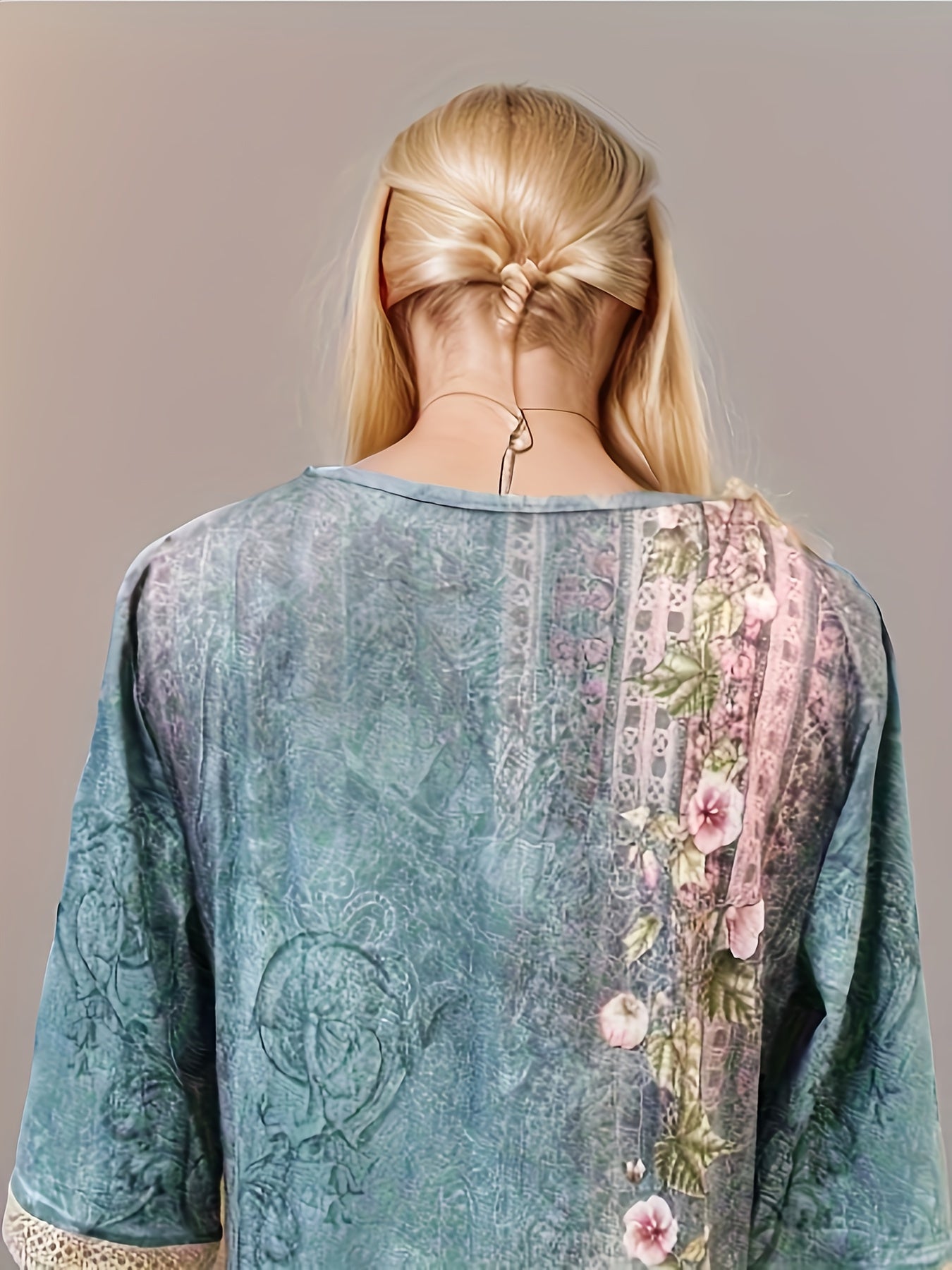  Women's Floral Lace Sleeve V Neck Dress