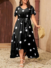  Boho Dress Women's Plus Dot Print Wrap Dress