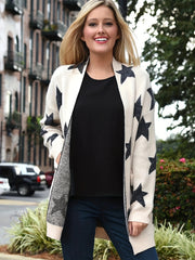  Star Pattern Long Sleeve Open Front Sweater Cardigan