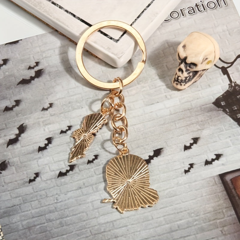 Y2K Rose Flower Skull Keychain Hiphop Punk Key Ring Purse Bag