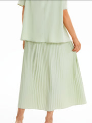  Lace Short Sleeve Tops & Pleated Maxi Skirt Set 2pcs Outfit