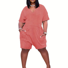 V Neck Romper Jumpsuit Casual Short Sleeve Romper Jumpsuit