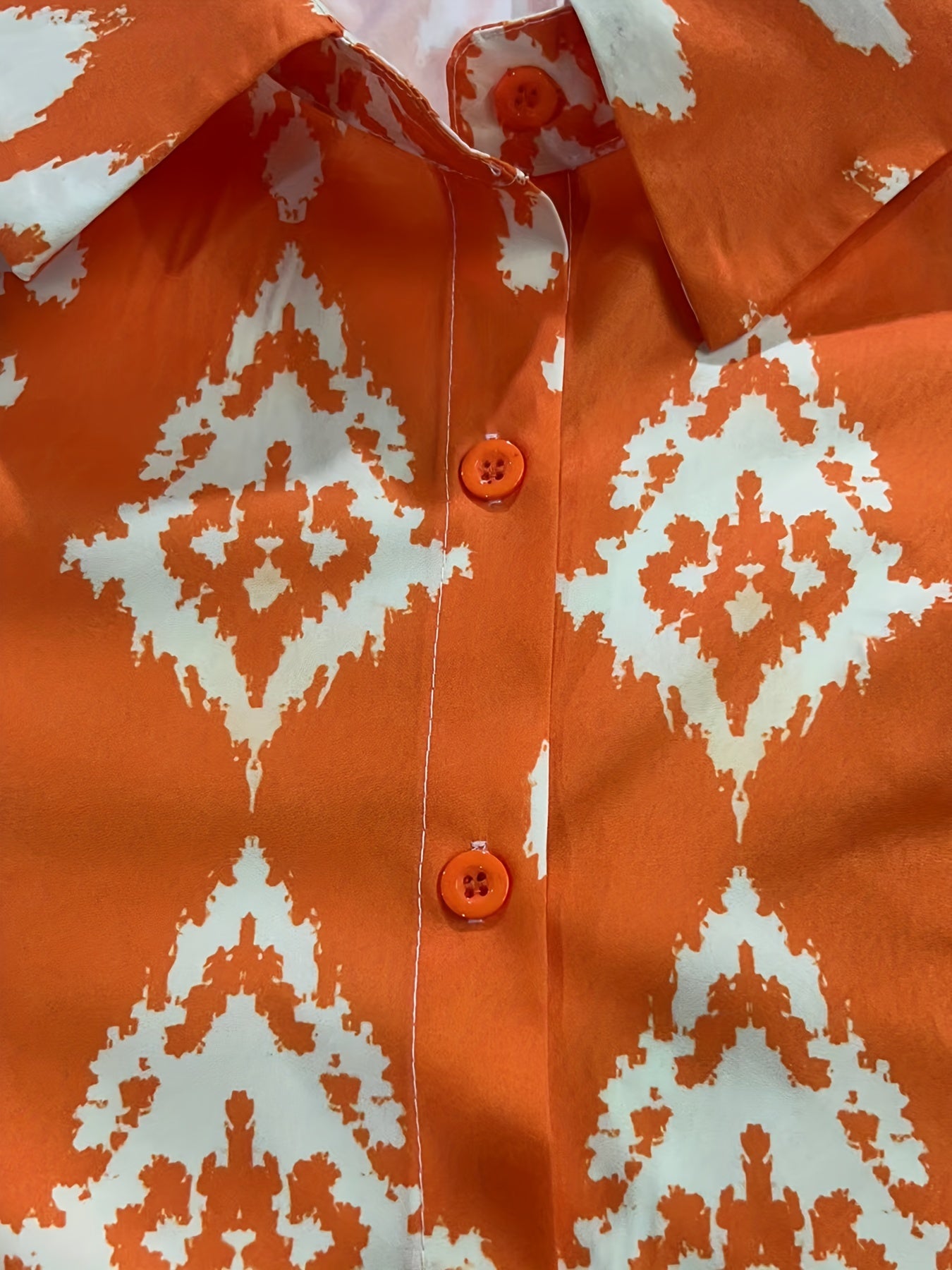  Ikat Print Button Up Lantern Sleeve Blouse