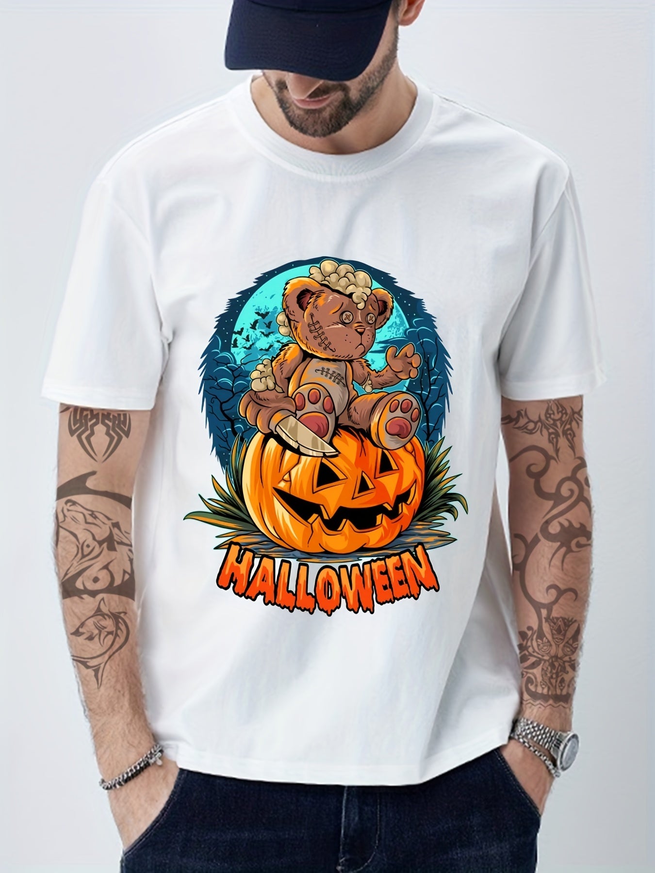 Cotton Halloween Pumpkin Print Men's Graphic T-shirt