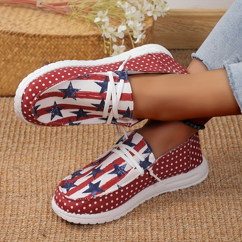 Women's Star & Striped Canvas Loafers Polka Dot Slip-On Shoes