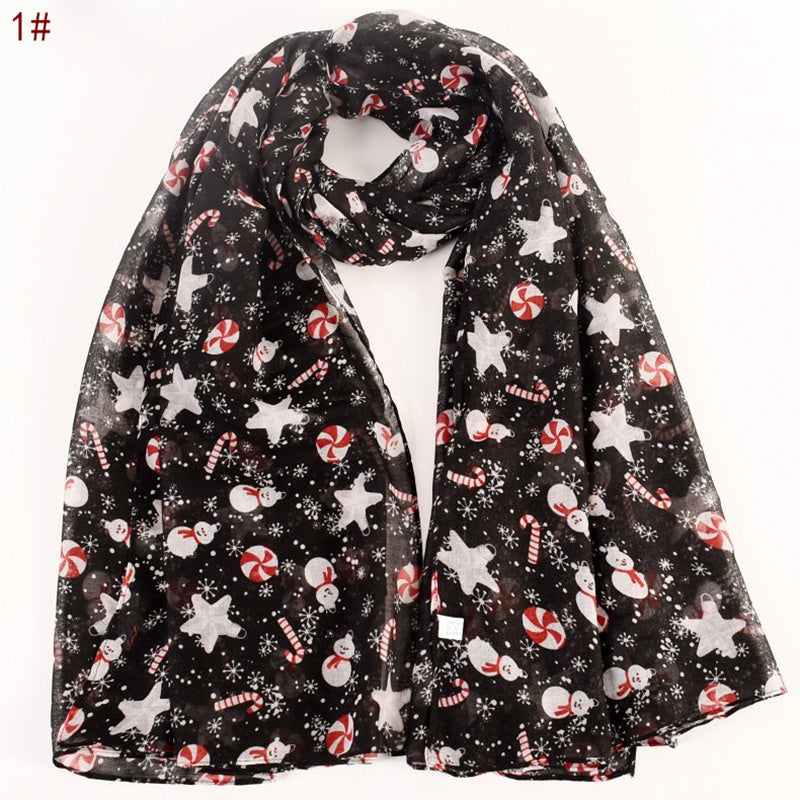 Christmas Snowflake Snowman Scarf Lightweight Shawl