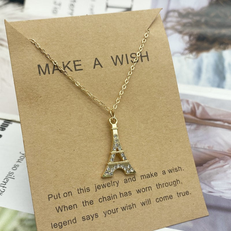 Cross Tree Tower Owl Circle Ring Pendant Clavicle Chain Necklace With Paper Card
