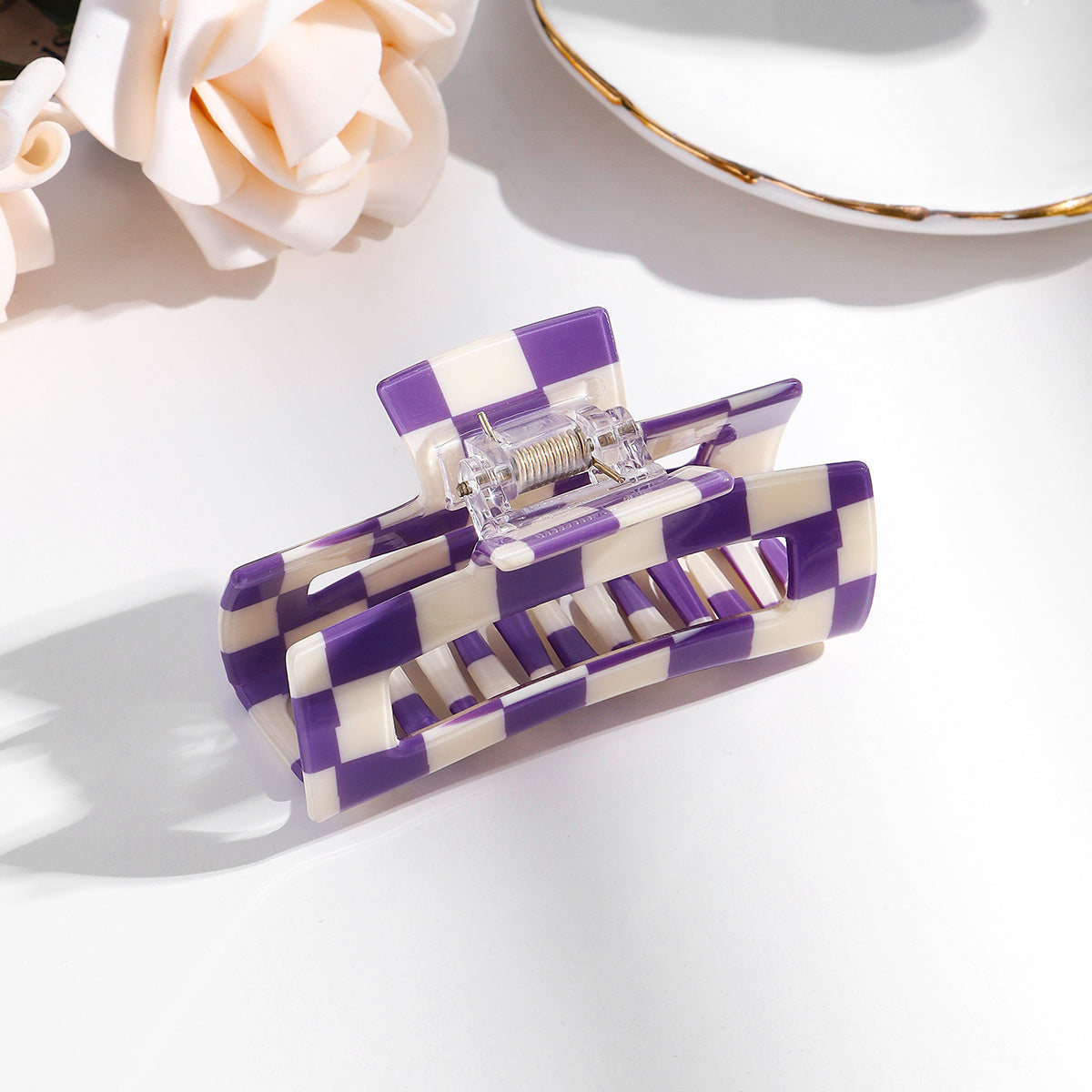 Purple Plaid Hair Claw for Thick Curly Hair Women Accessories