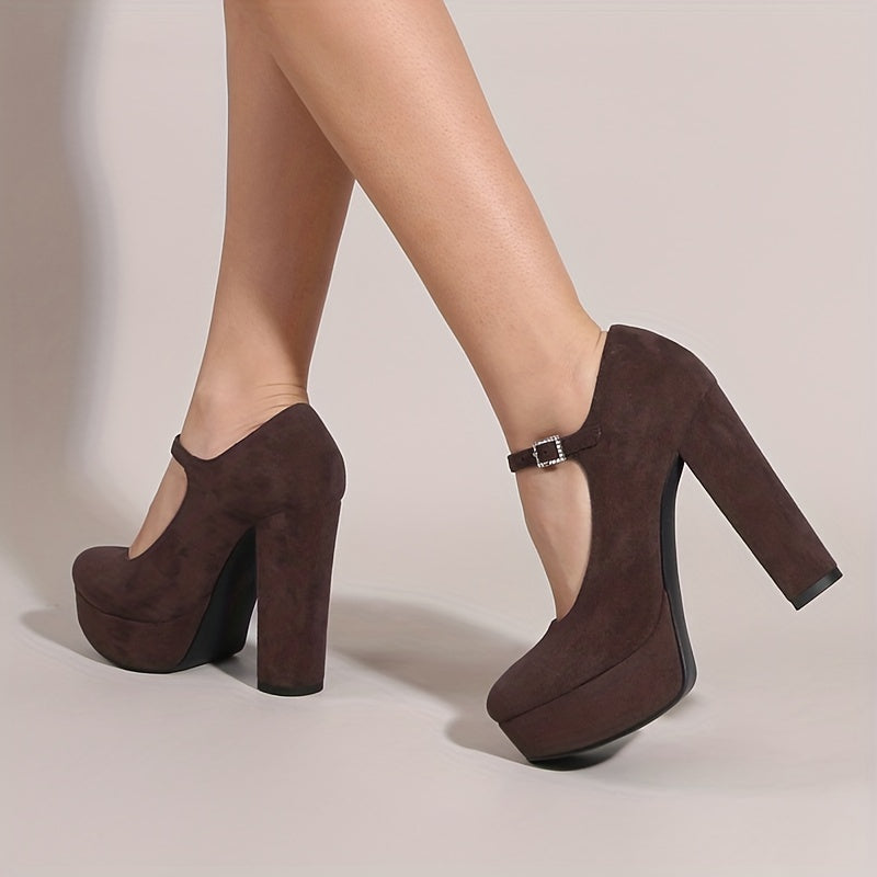 Women's Platform Dress Pumps Buckle Strap Block Heels
