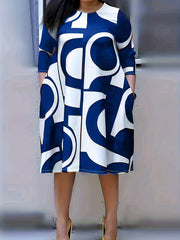  Geometric Print Half Sleeve Loose Fit Dress