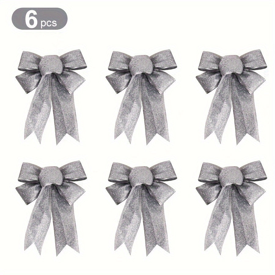 6pcs 7.87IN Christmas Golden Bow Knot Set for Gift Boxes & Tree Wreaths