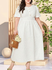  Solid Textured Button Decor Maxi Dress