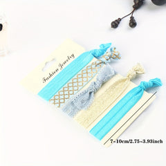 5pcs Wide Knotted Hair Tie Bracelet Style Hair Rope Lace Hair Ring