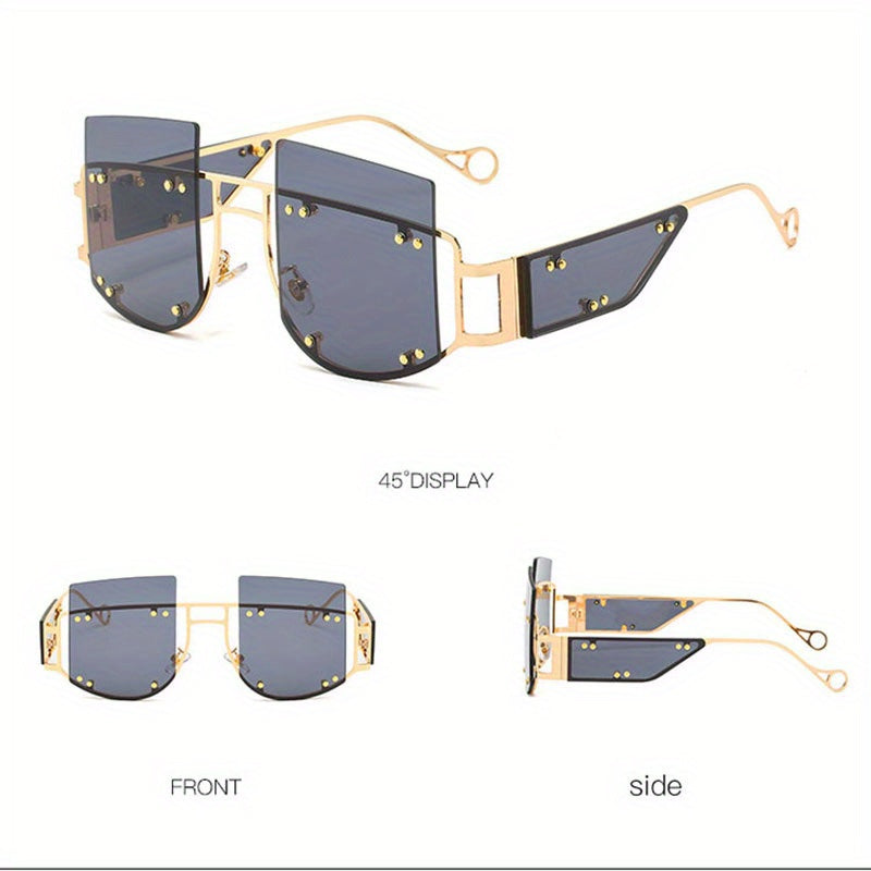 Y2K Rimless Sunglasses Rivet Tinted UV400 Sun Shades