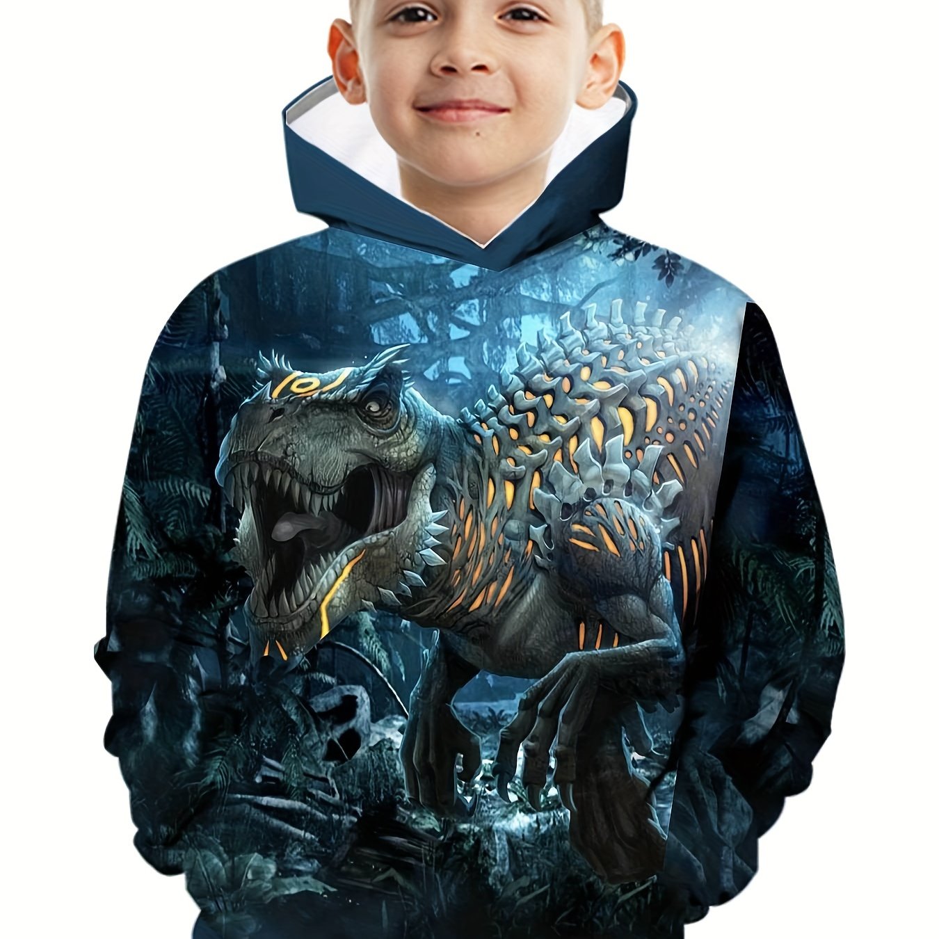 Dino Skeleton 3D Print Kid's Hoodie Halloween Style Long Sleeve Top