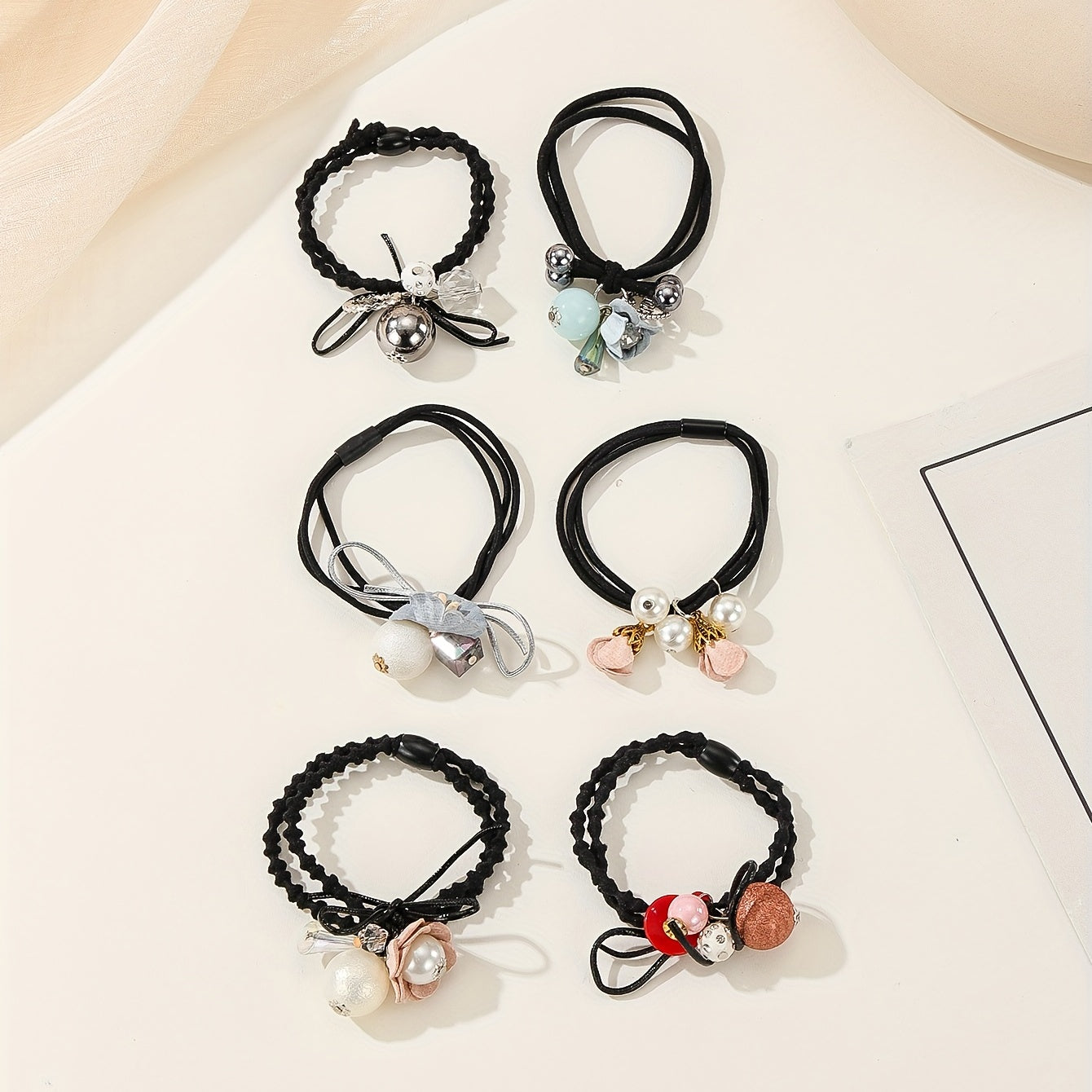 6pcs Faux Pearl Hair Tie Non Slip Scrunchie Ponytail Holder