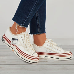 Vintage Letter Patched Raw Trim Skate Shoes for Women
