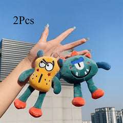 2pcs Big Eyed Monster Plush Toy Keychains Soft Huggable Stuffed A