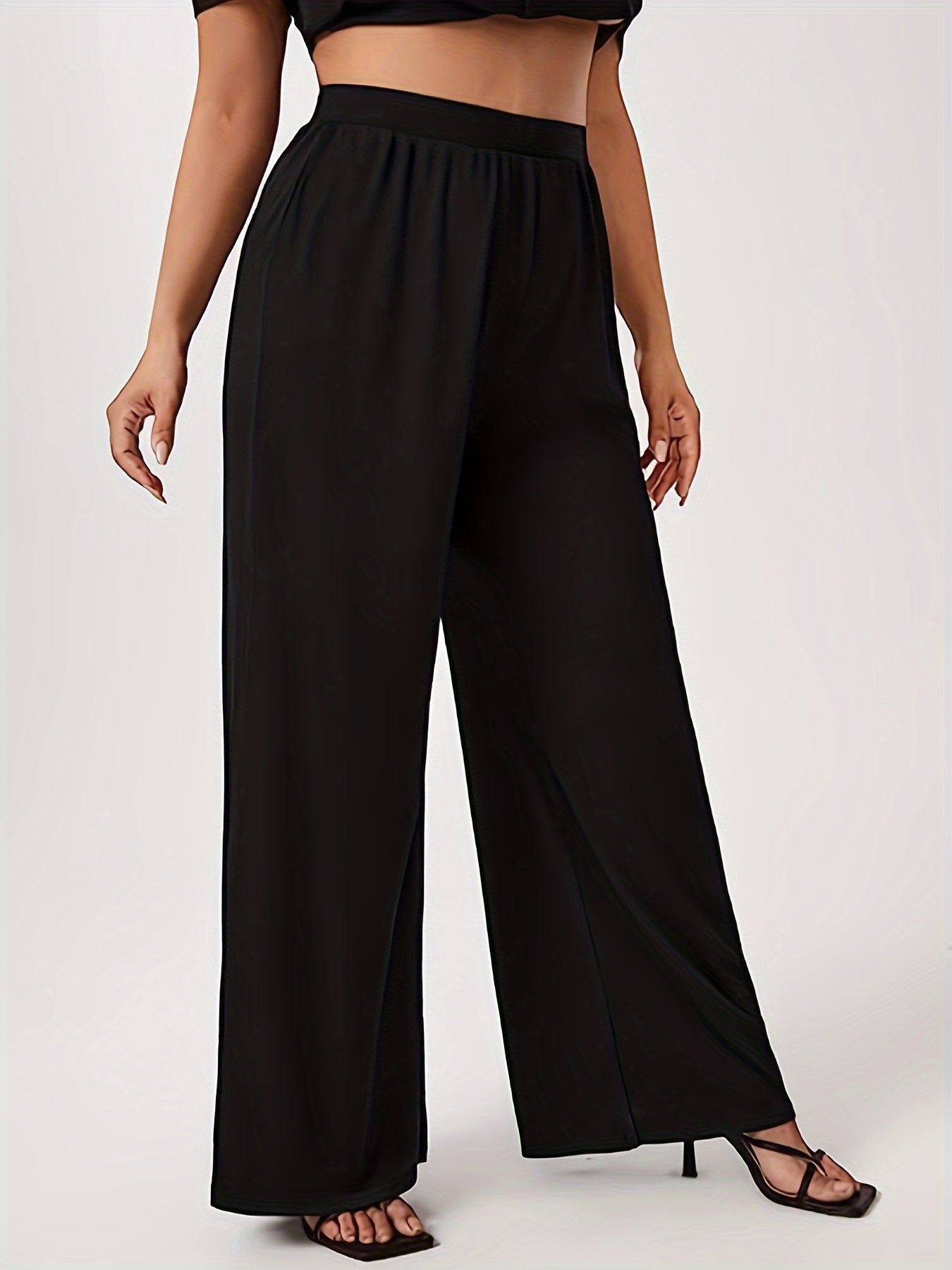 Women's Plus Elastic Waist Wide Leg Casual Pants