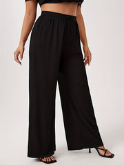 Women's Plus Elastic Waist Wide Leg Casual Pants