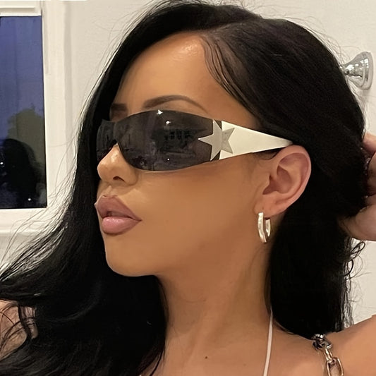 Rimless Punk Sunglasses UV400 Y2K Star Wrap Around Sports Eyewear